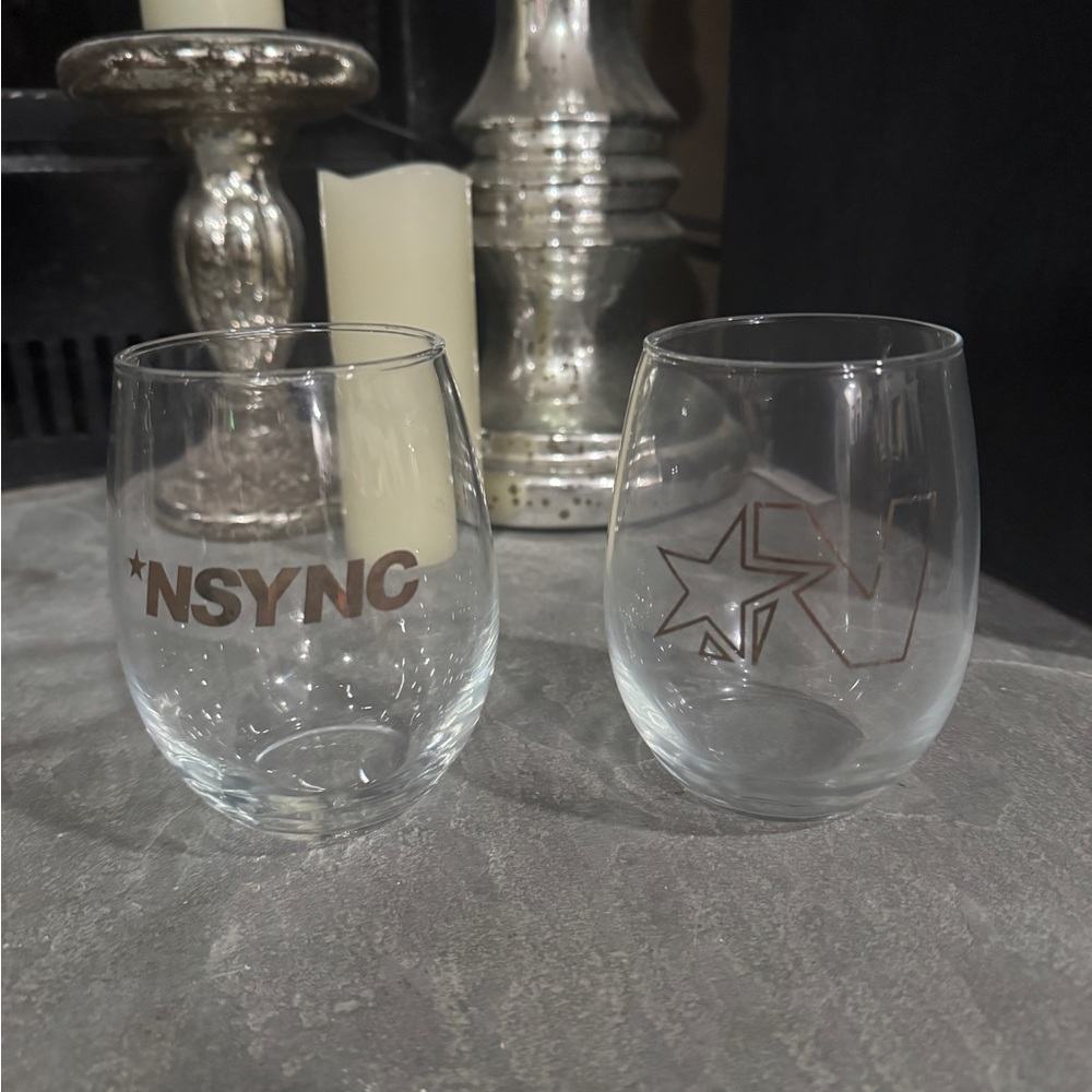 NSYNC Themed Clear Glass stemless wine glass Set